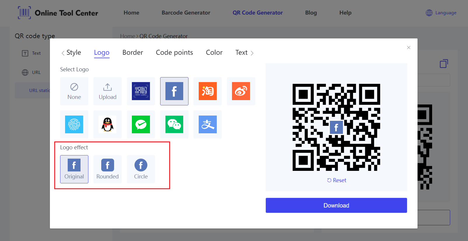 גנרטור קודים QR Facebook עם logos.png