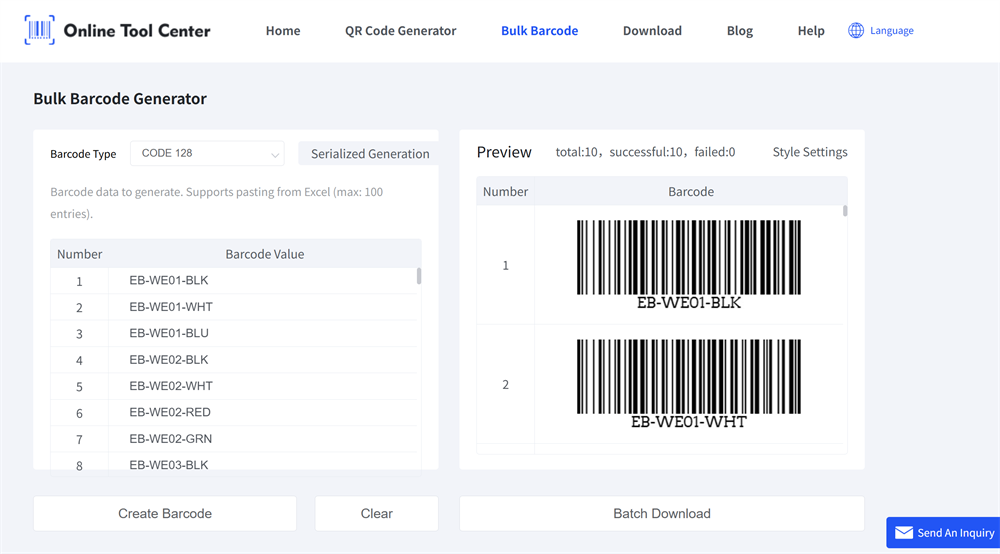 bulk barcode generator גנרטור ברקוד