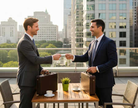 business card exchange in meeti חילופי כרטיסי ביקור ב-meeti