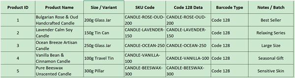 soap product barcode excel ברקוד מוצר סבון excel