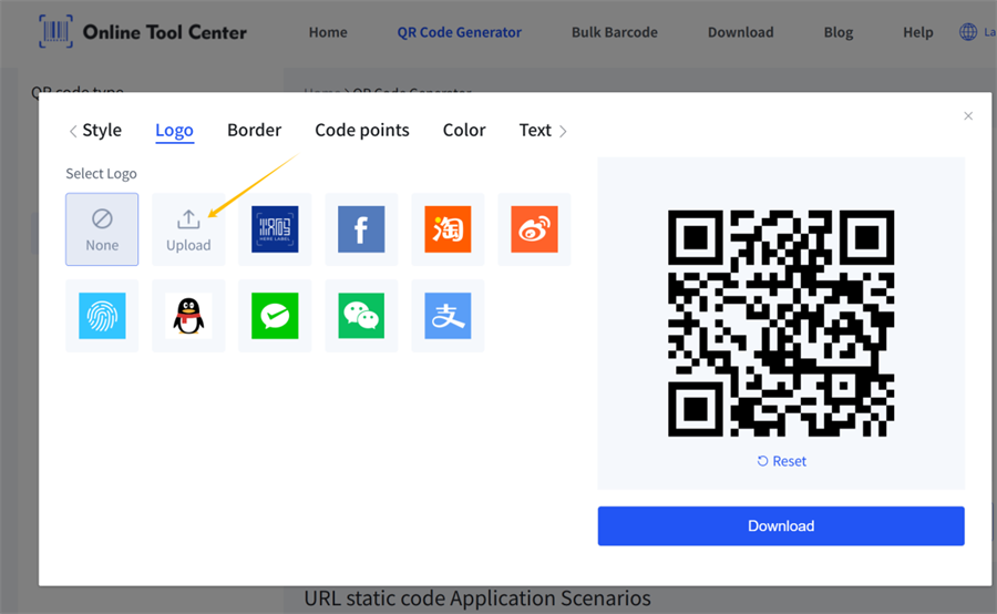 העלאת לוגו בגנרטור קוד QR